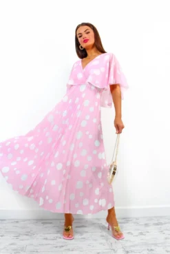 Timeless - Baby Pink Polka Dot Pleated Maxi Dress -Glamoros Clothing Shop Timeless BabyPinkPolkaDotPleatedMaxiDress1