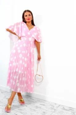 Timeless - Baby Pink Polka Dot Pleated Maxi Dress -Glamoros Clothing Shop Timeless BabyPinkPolkaDotPleatedMaxiDress4
