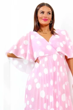 Timeless - Baby Pink Polka Dot Pleated Maxi Dress -Glamoros Clothing Shop Timeless BabyPinkPolkaDotPleatedMaxiDress6