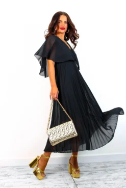 Timeless - Black Pleated Maxi Dress -Glamoros Clothing Shop Timeless BlackPleatedMaxiDress 2