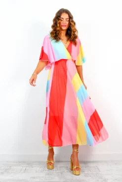 Timeless - Candy Stripe Pleated Midi Dress -Glamoros Clothing Shop Timeless CandyStripePleatedMidiDress