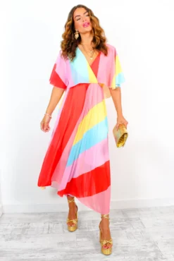 Timeless - Candy Stripe Pleated Midi Dress -Glamoros Clothing Shop Timeless CandyStripePleatedMidiDress 2