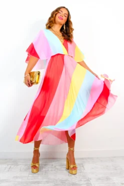 Timeless - Candy Stripe Pleated Midi Dress -Glamoros Clothing Shop Timeless CandyStripePleatedMidiDress 4