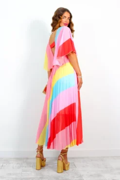 Timeless - Candy Stripe Pleated Midi Dress -Glamoros Clothing Shop Timeless CandyStripePleatedMidiDress 5