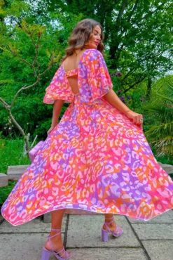 Timeless - Fuchsia Orange Leopard Print Maxi Dress