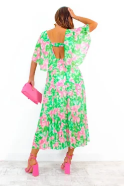 Timeless - Green Pink Animal Pleated Maxi Dress -Glamoros Clothing Shop Timeless GreenPinkAnimalPleatedMaxiDress 1