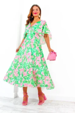 Timeless - Green Pink Animal Pleated Maxi Dress -Glamoros Clothing Shop Timeless GreenPinkAnimalPleatedMaxiDress 4