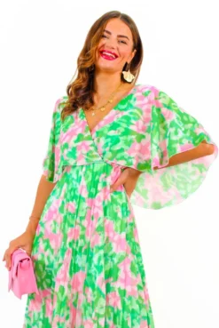 Timeless - Green Pink Animal Pleated Maxi Dress -Glamoros Clothing Shop Timeless GreenPinkAnimalPleatedMaxiDress 5