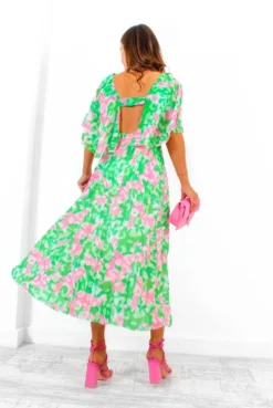 Timeless - Green Pink Animal Pleated Maxi Dress -Glamoros Clothing Shop Timeless GreenPinkAnimalPleatedMaxiDress 6