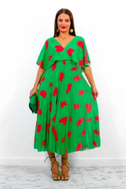 Timeless - Green Red Printed Pleated Maxi Dress -Glamoros Clothing Shop Timeless GreenRedPrintedPleatedMaxiDress1