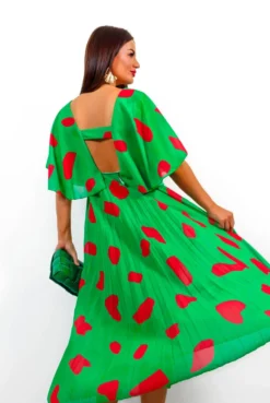Timeless - Green Red Printed Pleated Maxi Dress