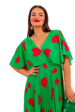 Timeless - Green Red Printed Pleated Maxi Dress -Glamoros Clothing Shop Timeless GreenRedPrintedPleatedMaxiDress6