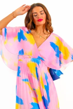 Timeless - Pink Blue Orange Abstract Pleated Maxi Dress 9 Timeless - Pink Blue Orange Abstract Pleated Maxi Dress -Glamoros Clothing Shop Timeless PinkBlueOrangeAbstractPleatedMaxiDress 12