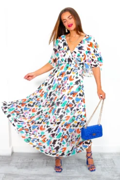 Timeless - White Multi Animal Print Pleated Midi Dress -Glamoros Clothing Shop Timeless WhiteMultiAnimalPrintPleatedMidiDress 4