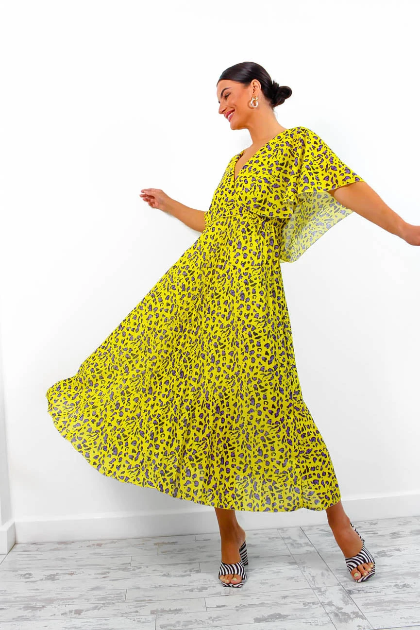 Timeless - Yellow Purple Leopard Pleated Maxi Dress 1 Timeless - Yellow Purple Leopard Pleated Maxi Dress