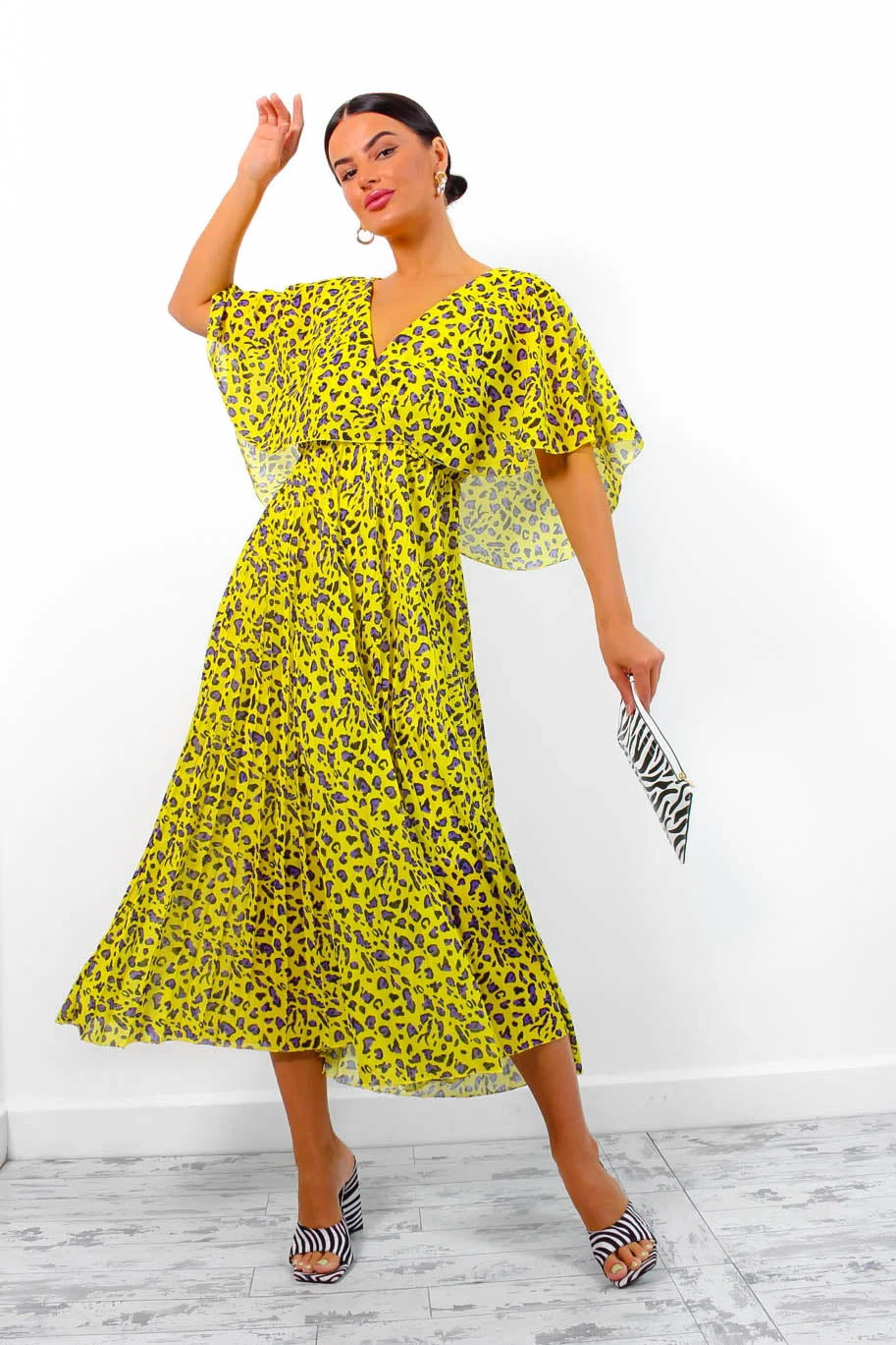 Timeless - Yellow Purple Leopard Pleated Maxi Dress 4 Timeless - Yellow Purple Leopard Pleated Maxi Dress - Image 4