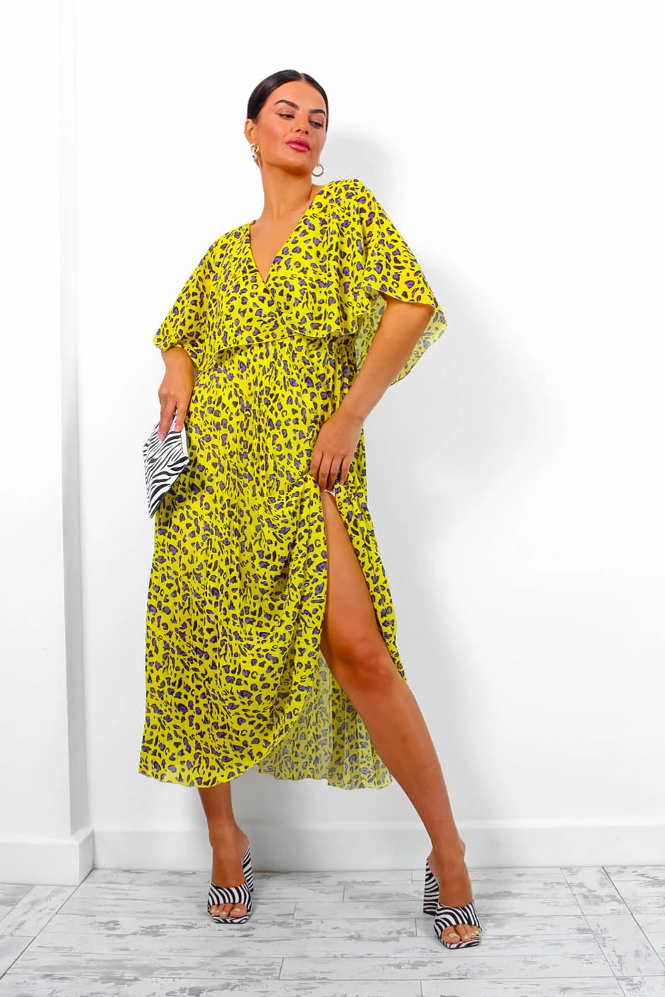 Timeless - Yellow Purple Leopard Pleated Maxi Dress 6 Timeless - Yellow Purple Leopard Pleated Maxi Dress - Image 6