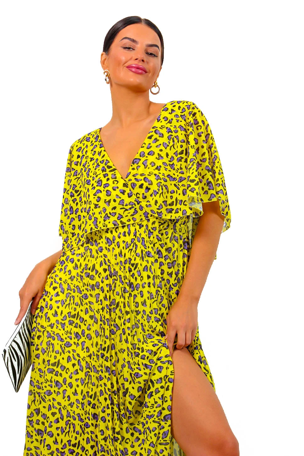 Timeless - Yellow Purple Leopard Pleated Maxi Dress 2 Timeless - Yellow Purple Leopard Pleated Maxi Dress - Image 2