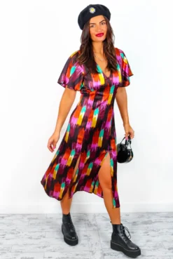 Together Forever - Black Multi Abstract Midi Dress -Glamoros Clothing Shop TogetherForever BlackMultiAbstractMidiDress 3