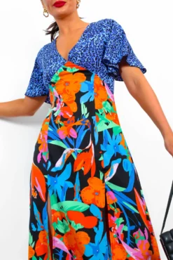 Together Forever - Blue Orange Floral Animal Midi Dress -Glamoros Clothing Shop TogetherForever BlueOrangeFloralAnimalMidiDress 6 1
