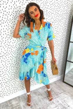 Tropical Getaway - Turquoise Wrap Dress