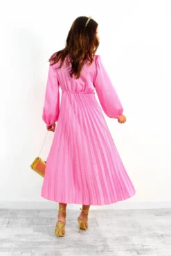 Twist Of Fate - Pink Twist Front Pleated Midi Dress -Glamoros Clothing Shop TwistOfFate PinkTwistFrontPleatedMidiDress 1