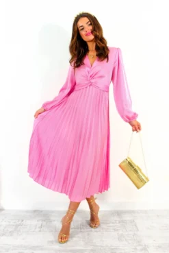 Twist Of Fate - Pink Twist Front Pleated Midi Dress