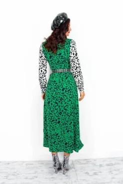Two Timer - Green White Leopard Print Midi Dress -Glamoros Clothing Shop TwoTimer GreenWhiteLeopardPrintMidiDress1
