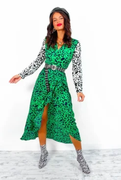 Two Timer - Green White Leopard Print Midi Dress -Glamoros Clothing Shop TwoTimer GreenWhiteLeopardPrintMidiDress5