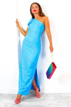 Upgrade You - Turquoise Multi Spot One Shoulder Maxi Dress -Glamoros Clothing Shop UpgradeYou TurquoiseMultiSpotOneShoulderMaxiDress 7