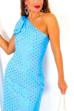 Upgrade You - Turquoise Multi Spot One Shoulder Maxi Dress -Glamoros Clothing Shop UpgradeYou TurquoiseMultiSpotOneShoulderMaxiDress 8