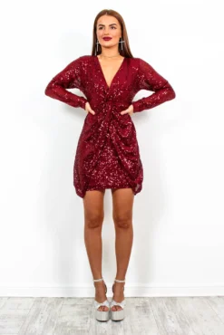 VIP List - Wine Sequin Deep V-Neck Mini Dress -Glamoros Clothing Shop VIPList WineSequinDeepV NeckMiniDress1