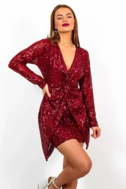VIP List - Wine Sequin Deep V-Neck Mini Dress -Glamoros Clothing Shop VIPList WineSequinDeepV NeckMiniDress2