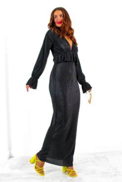 Waiting For Your Love - Black Plunge Plisse Midi Dress 9 Waiting For Your Love - Black Plunge Plisse Midi Dress -Glamoros Clothing Shop WaitingForYourLove BlackPlungePlisseMidiDress 2