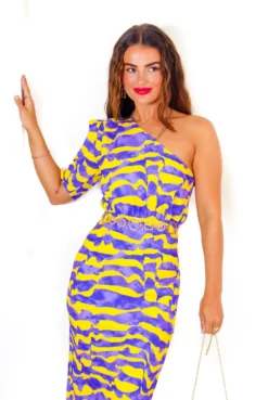 Wanderin Free - Lilac Yellow Abstract One Shoulder Midi Dress 11 Wanderin Free - Lilac Yellow Abstract One Shoulder Midi Dress -Glamoros Clothing Shop Wanderin Free LilacYellowAbstractOneShoulderMidiDress 5