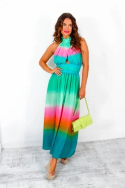 Want Hue Back - Green Pink Ombre Halter Neck Maxi Dress 11 Want Hue Back - Green Pink Ombre Halter Neck Maxi Dress -Glamoros Clothing Shop WantHueBack GreenPinkOmbreHalterNeckMaxiDress 4
