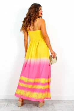 Want Hue Back - Yellow Pink Ombre Maxi Dress -Glamoros Clothing Shop WantHueBack YellowPinkOmbreHalterNeckMaxiDress 3
