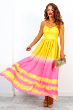 Want Hue Back - Yellow Pink Ombre Maxi Dress -Glamoros Clothing Shop WantHueBack YellowPinkOmbreHalterNeckMaxiDress 4