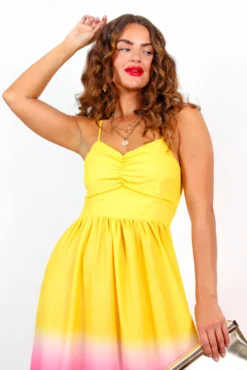 Want Hue Back - Yellow Pink Ombre Maxi Dress -Glamoros Clothing Shop WantHueBack YellowPinkOmbreHalterNeckMaxiDress 6