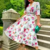 Watch Her Bloom - White Floral Pleated Midi Dress