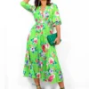 Watch Her Bloom - Green Floral Pleated Midi Dress