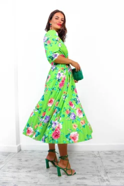 Watch Her Bloom - Green Floral Pleated Midi Dress -Glamoros Clothing Shop WatchHerBloom GreenFloralPleatedMidiDress6