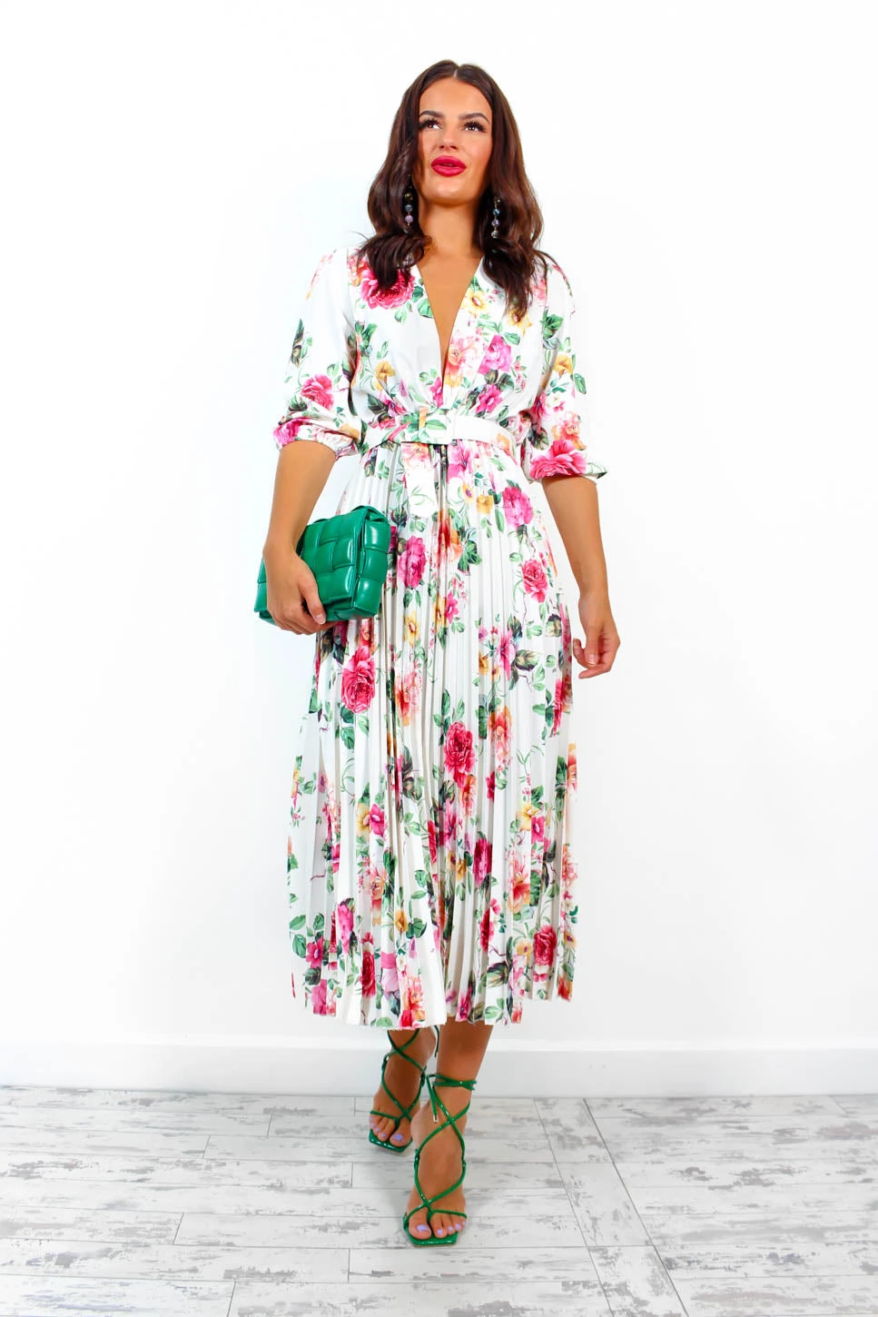 Watch Her Bloom - White Floral Pleated Midi Dress 5 Watch Her Bloom - White Floral Pleated Midi Dress - Image 5