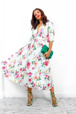 Watch Her Bloom - White Floral Pleated Midi Dress 11 Watch Her Bloom - White Floral Pleated Midi Dress -Glamoros Clothing Shop WatchHerBloom WhiteFloralPleatedMidiDress 3
