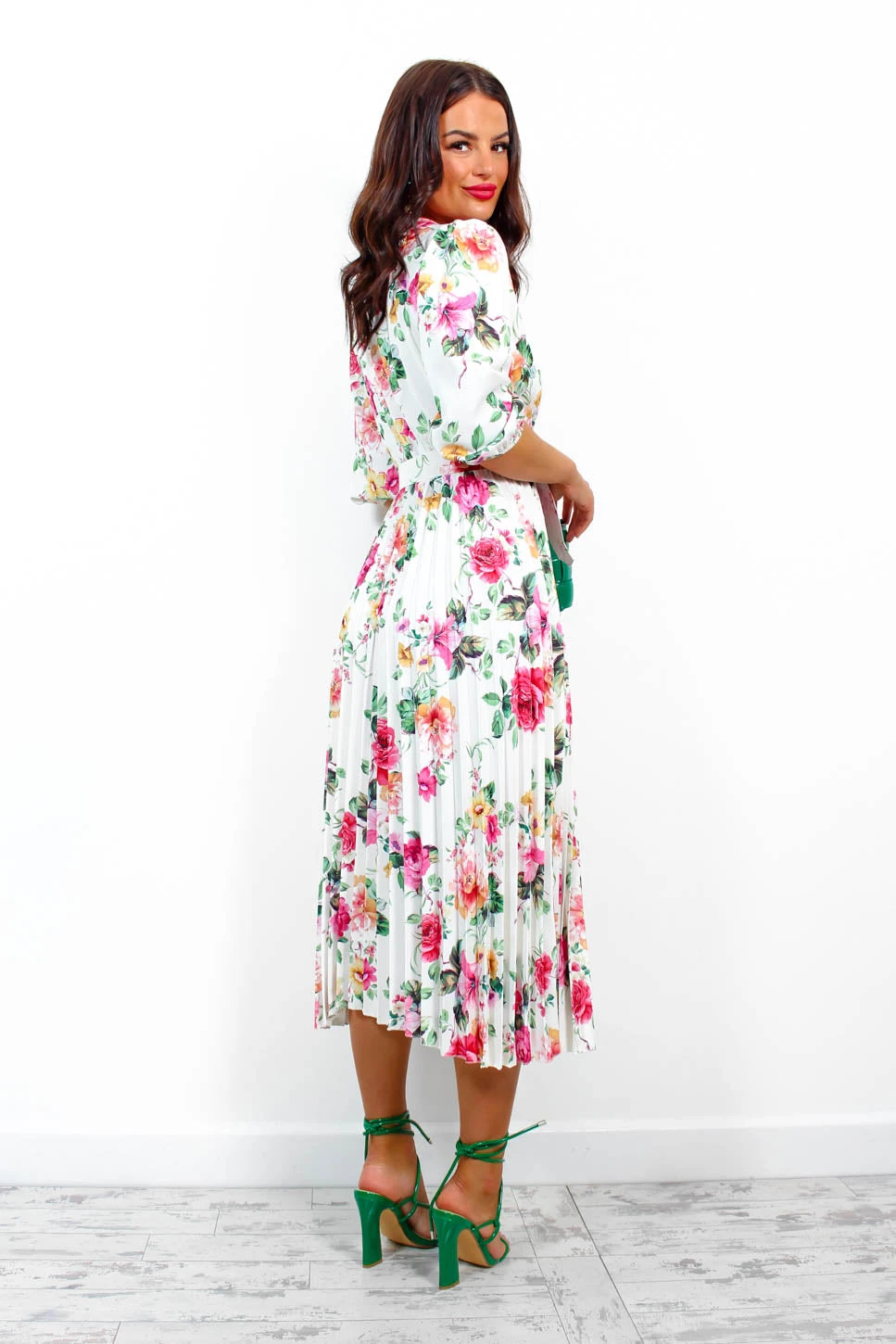 Watch Her Bloom - White Floral Pleated Midi Dress 7 Watch Her Bloom - White Floral Pleated Midi Dress - Image 7