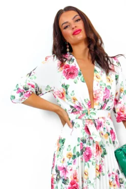 Watch Her Bloom - White Floral Pleated Midi Dress 10 Watch Her Bloom - White Floral Pleated Midi Dress -Glamoros Clothing Shop WatchHerBloom WhiteFloralPleatedMidiDress 5