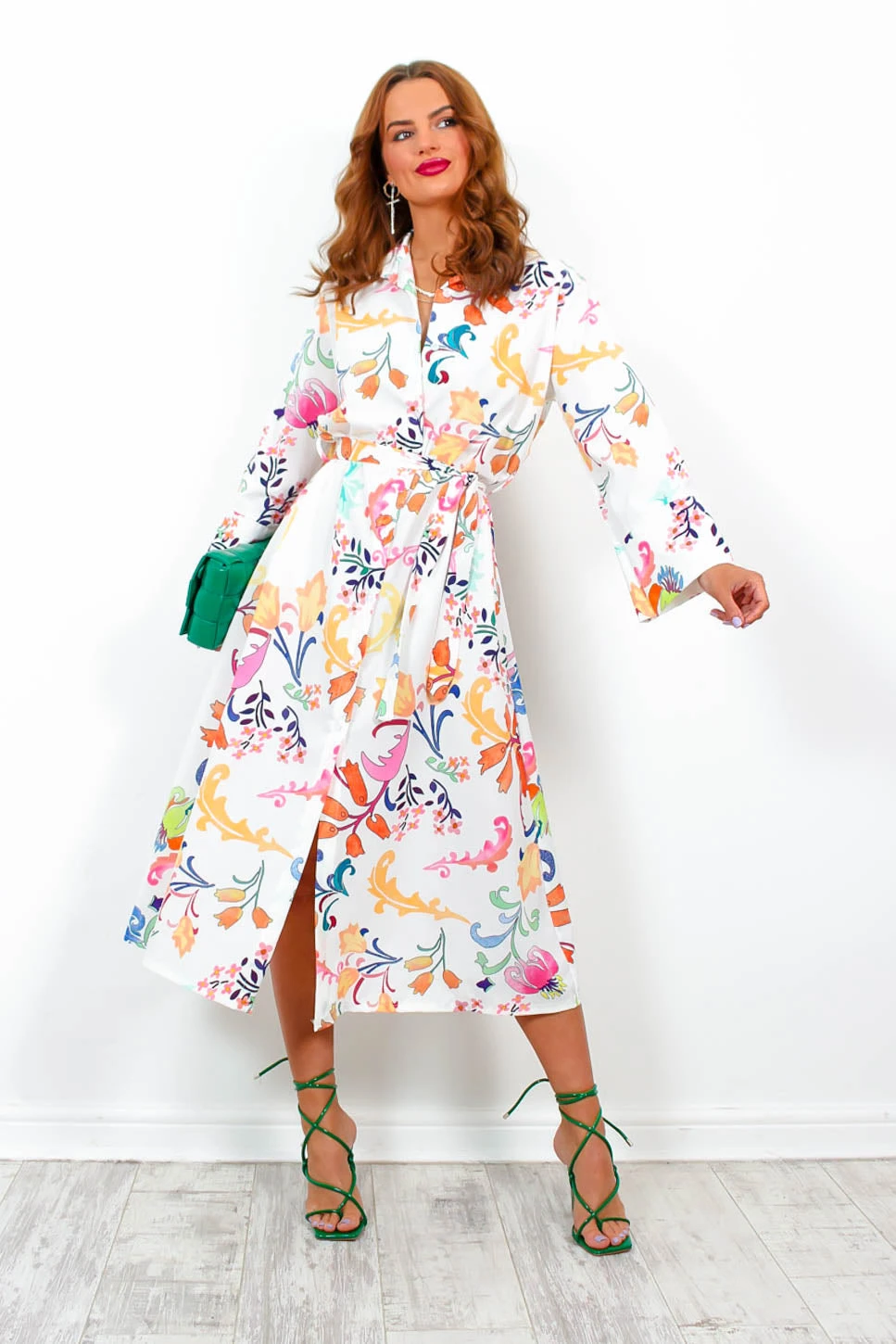 Watch Her Flourish - White Multi Floral Midi Shirt Dress 1 Watch Her Flourish - White Multi Floral Midi Shirt Dress