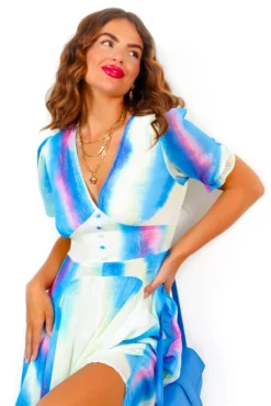 We Meet Again - White Blue Tie Dye Lurex Midi Dress -Glamoros Clothing Shop WeMeetAgain WhiteBlueTieDyeLurexMidiDress 1