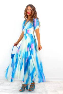 We Meet Again - White Blue Tie Dye Lurex Midi Dress -Glamoros Clothing Shop WeMeetAgain WhiteBlueTieDyeLurexMidiDress 3