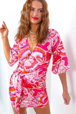 What A Breeze - Hot Pink Print Wrap Dress -Glamoros Clothing Shop WhatABreeze HotPinkPrintWrapDress4